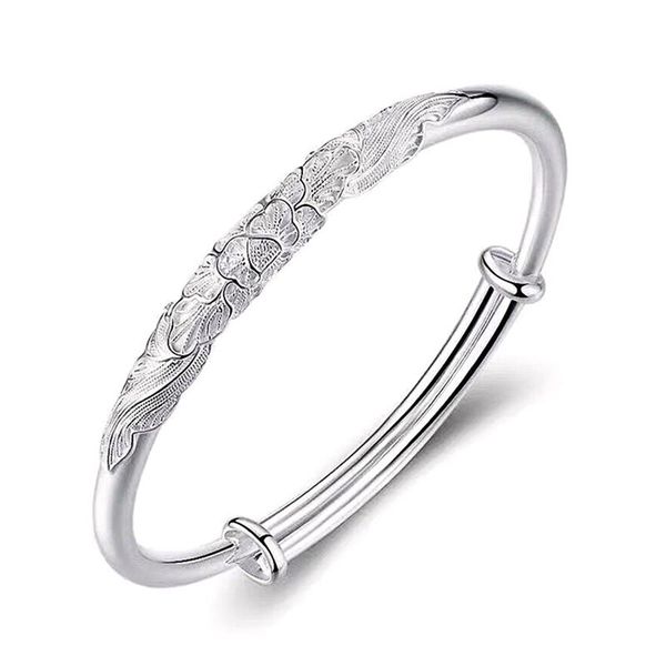 

bangle silver color women fashion clear flower charm jewelry adjustable simple bracelet &, Black
