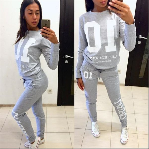 

tracksuit women two piece set autumn clothes letter print fleece sweatshirt pants sports jogger suit female casual outfits, Gray