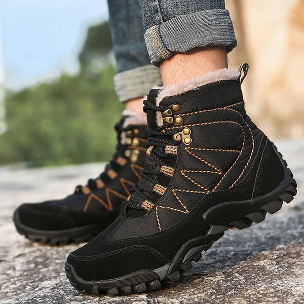 

boots sporty style warm winter men non-slip ankle work shoes large size outdoor snow for botas1, Black