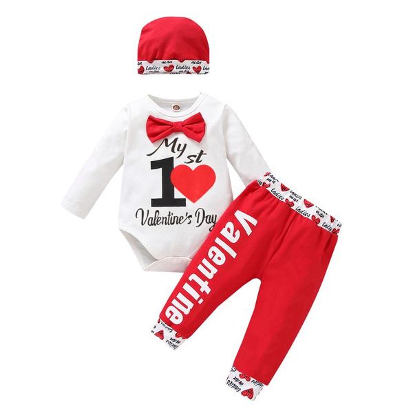 

clothing sets 3pcs baby valentines outfits letter long sleeves romper + heart print pants hat set for infant boys girls 0-12 months, White