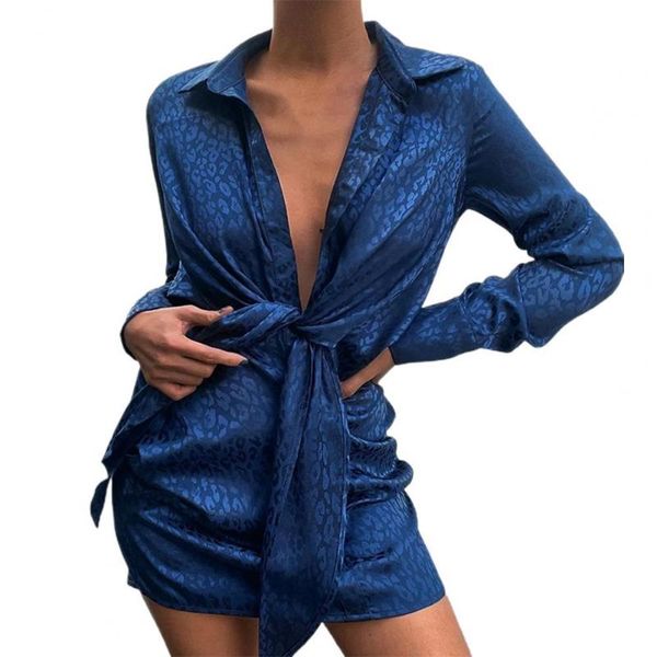 

casual dresses women shirt dress leopard print irregular turndown collar long sleeve bandage streetwear 2xl, Black;gray