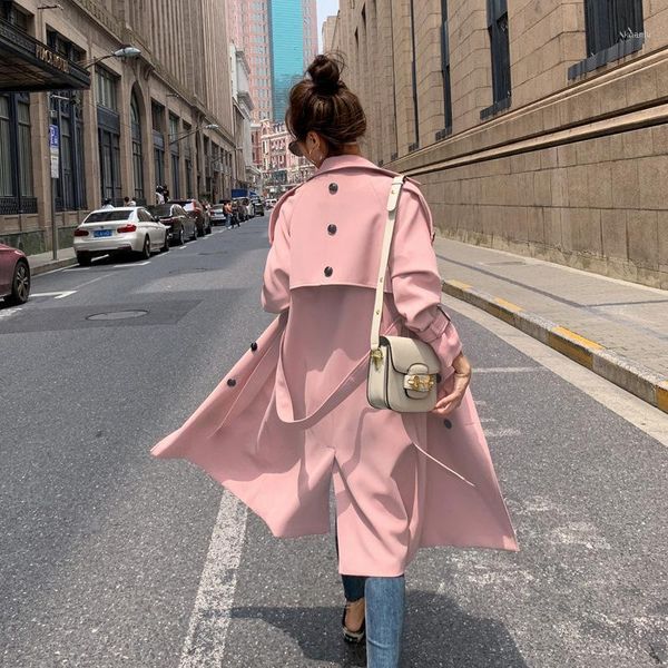 

women's trench coats double breasted casual coat, Tan;black