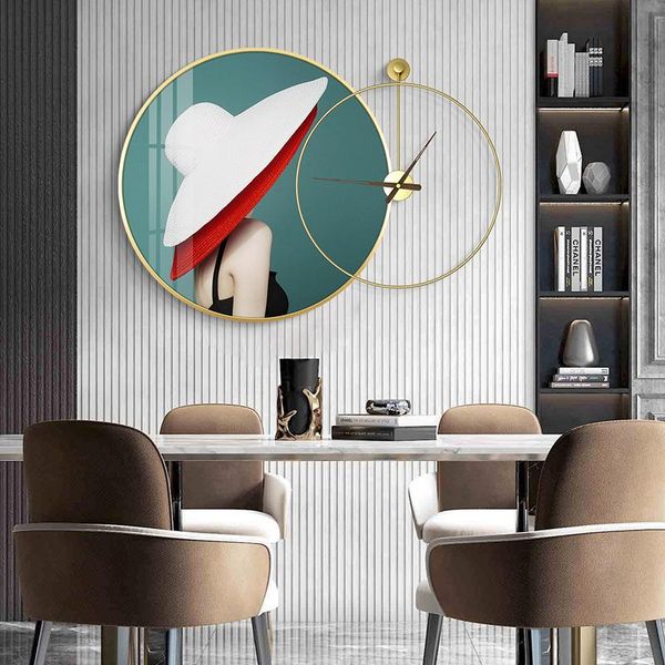 

wall clocks modern simplicity creative art clock figure decorative painting draw light luxury hanging watch living room decoration
