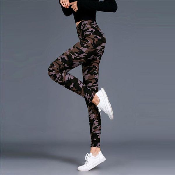 

women's leggings high waist for women camouflage printed seamless fitness cropped long trousers pants leggins mujer 25#, Black