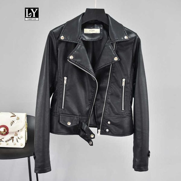 

ly varey lin turndown collar faux soft leather basic jackets women autumn motorcycle zipper jacket black red coats 210526