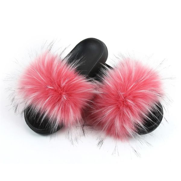 

summer new women fox fur woman word effects colour imitation wool slippers fashion sandals, Black