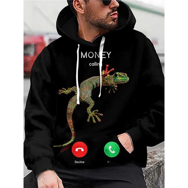 

gecko pattern men s 3d printing hoodie visual impact party punk goth round neck sweater hoodie, Black