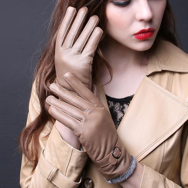 

fingerless gloves [timeswood] lady' genuine sheepskin sheep leather warm mittens casual women wrist elegant glove for autumn winter sp, Blue;gray