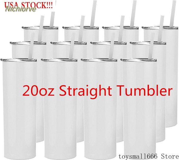 

us stock sublimation tumblers 20 oz stainless steel straight blank mugs white tumbler with lid and straw for heat transfer diy gift coffee m