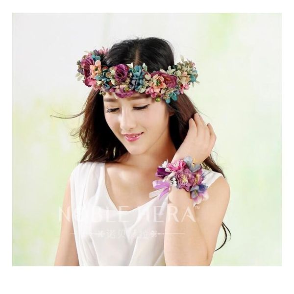 

women encrypted flowers wreath bridal headdress floral garlands bridesmaid headband pgraphy jewelry hair accessories wo qylqgk