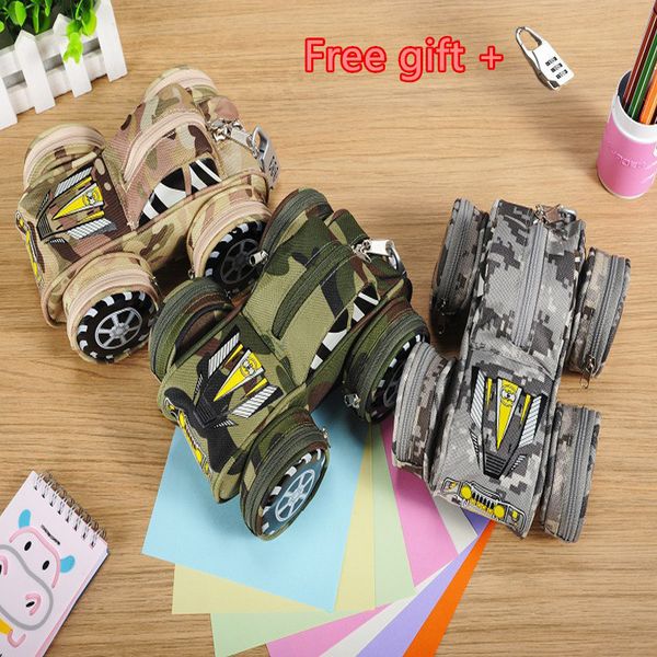 

truck etui pen pouch tas double rits camouflage canvas grand school potlood doos