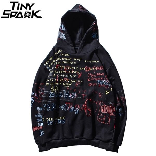 

harajuku graffiti hoodie sweatshirt mens hip hop pullover hoodies streetwear casual fashion clothes hipster autumn cotton 201127, Black