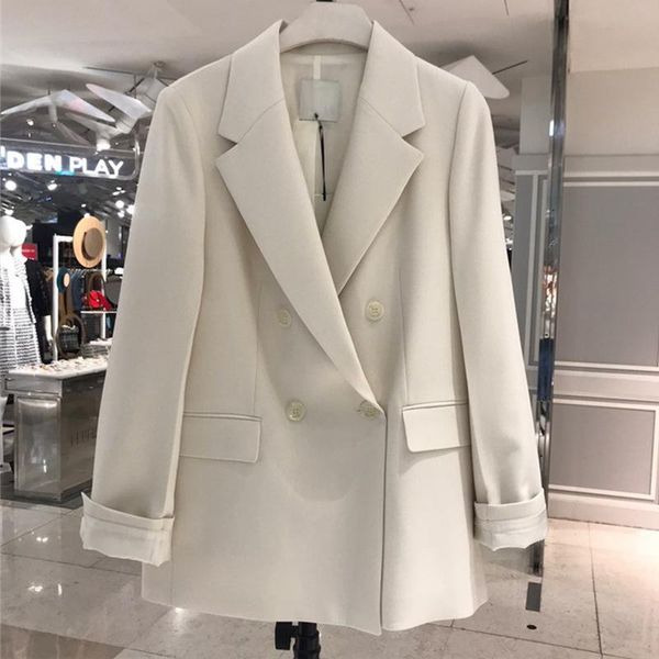 

women's suits & blazers superaen spring 2021 autumn casual short suit jacket solid full white top, White;black
