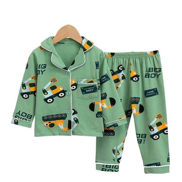 Tuonxye Desenhos animados Escavadeira Pijamas Para Meninos Algodão Manga Longa Pijama Meninas Padrão Bonito Imprimir Crianças Sleepwear Roupas 210827