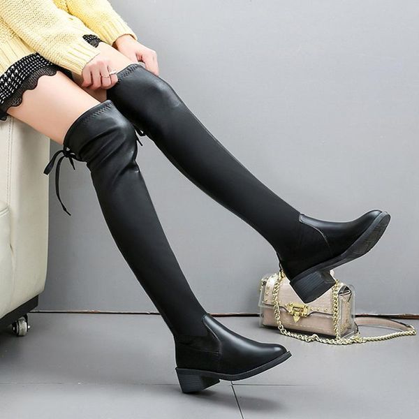 

boots 2021 autumn and winter women's high-one-step over-the-knee mid-heel comfortable stitching, Black