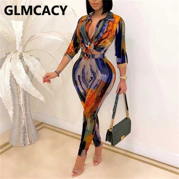 

women two piece tie dye suits long sleeve shirt & high waist pants set 211116, Gray