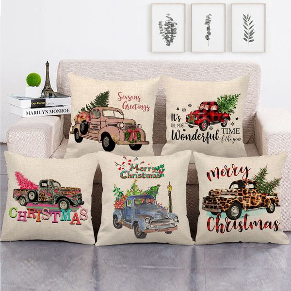 

45cm*45cm trucks and christmas writing design linen/cotton throw pillow covers couch cushion cover home decor pillow