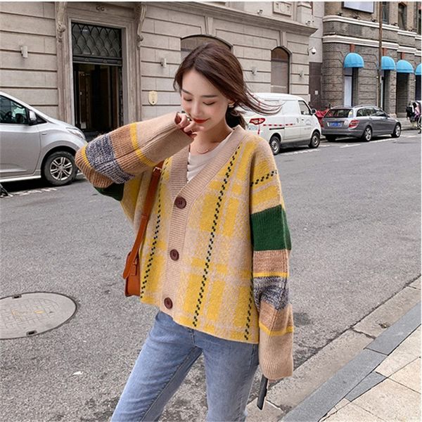 

women retro knitting cardigan fashion loose long sleeve streetwear pull femme autumn winter thick warm sweater outwear, White;black