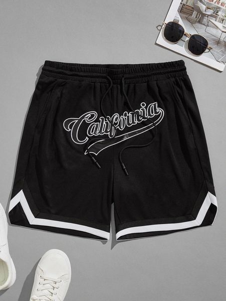

men letter embroidery striped tape shorts e8pi#, Black