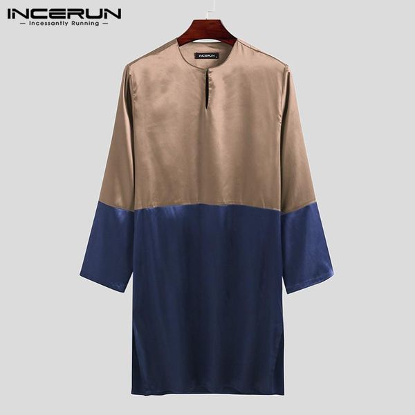 

ethnic clothing incerun men muslim shirt islamic arabic kaftan long sleeve crew neck style patchwork casual vintage clothes kurtas, Red