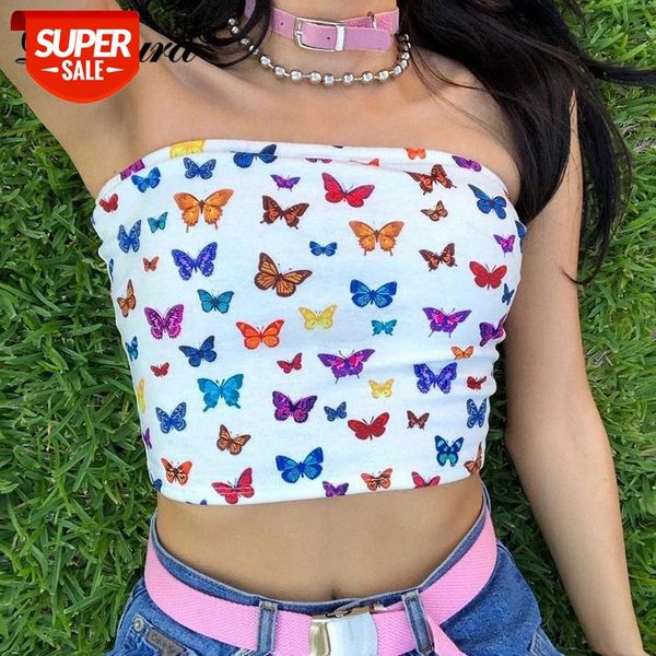 

dulzura 2019 women summer crop tanks cute streetwear sleeveless festival party clothes ladies butterfly print #vm2m, White