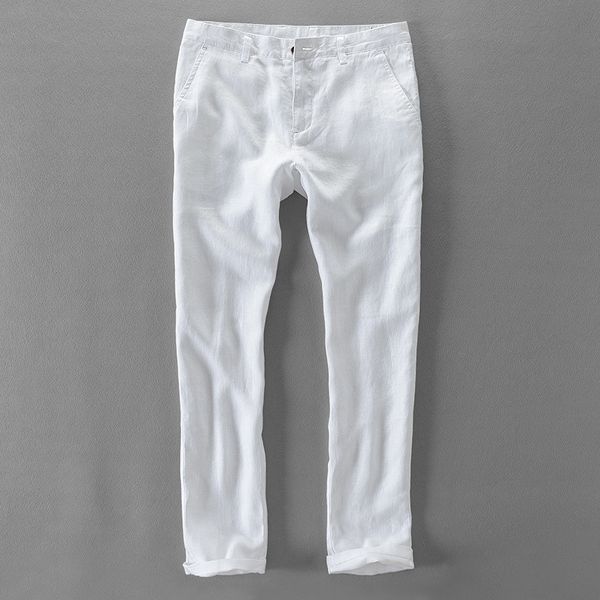 

2021 new 30-40 size brand linen business long fashion 100% flax men pants solid trousers mens pantalon hombre o4vb, Black