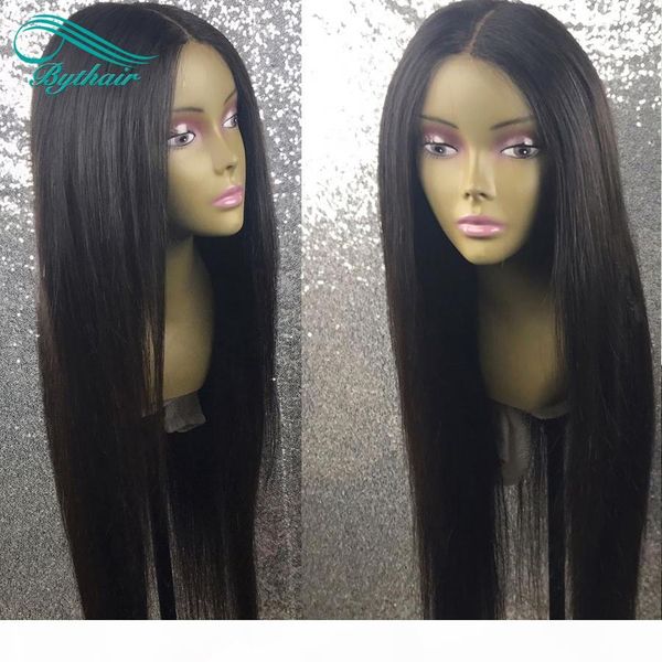 

silky straight brazilian virgin human hair glueless lace front wigs for black women pre plucked full lace wig bythair with baby hairs, Black;brown