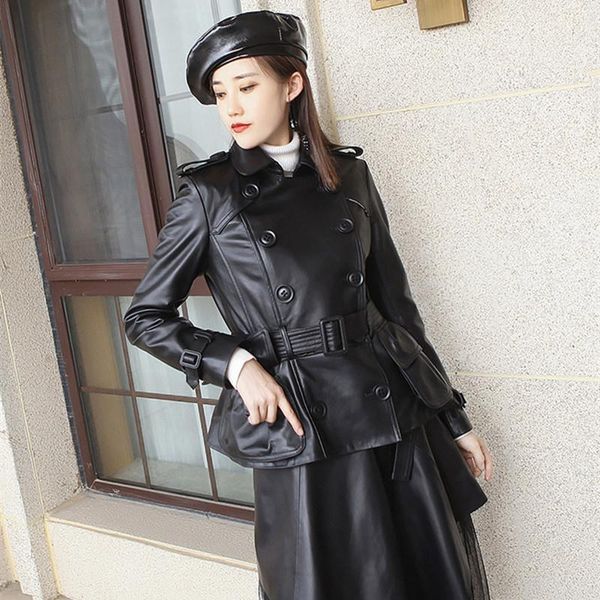 

women's leather & faux factory arrival women fashion genuine windbreaker, Black