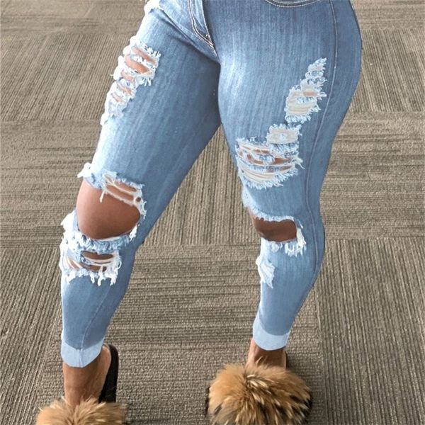 

fashion women jeans ripped pants slim skinny hole denim personalized fashion female jeans hollow trousers pencil pants tassels hole h2104, White