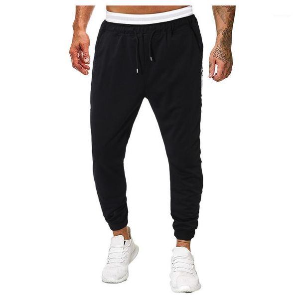 

men's pants fashion black joggers men sport letters print lashing belts casual hip hop loose sweatpants drawstring trousers