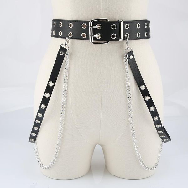 

belts harajuku black women belt punk leather pin buckle waist jeans fashion individual decorative chain strap, Black;brown