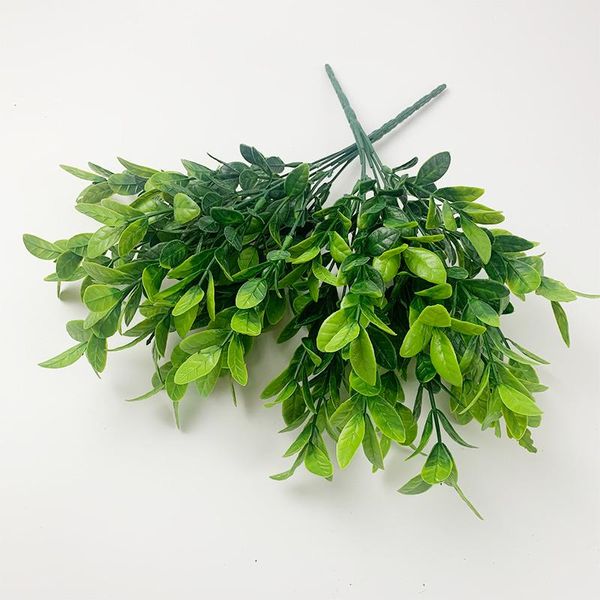 Flores decorativas grinaldas 5 galhos de arbustos de jardim de simulação verde folhas de oliva decoração de casamento plástico eucalipto grama chr chr chr