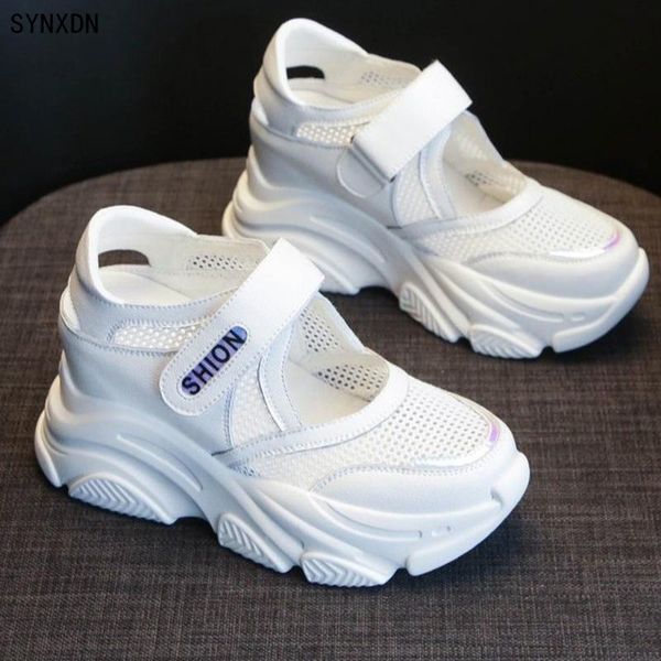 

sandals synxdn thick bottom high heels women wedges mesh white sneakers sandalias platform summer, Black