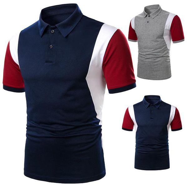 

men's polos summer shirt fashion short sleeve three colors contrast shirts men casual lapels blouse streetwear, White;black