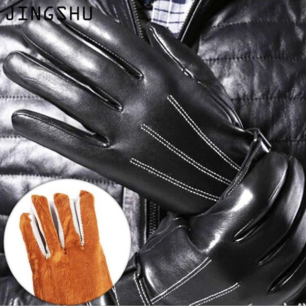 

fingerless gloves 2021 keep warm touchscreen leather men' three white ribs autumn winter plus cashmere fashion sell, Blue;gray
