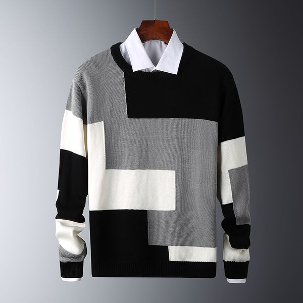 

mens slim sweaters cotton long sleeve round collar male warm pullovers mens casual sweater fit knitted patchwork color 2020 new, White;black