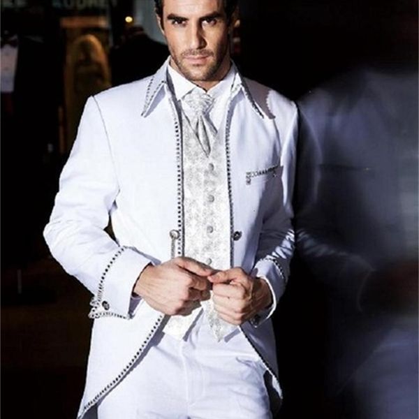 

men's suits & blazers -style wedding suit, shiny gray, engagement man (jacket + pants tie vest) lzjx, White;black