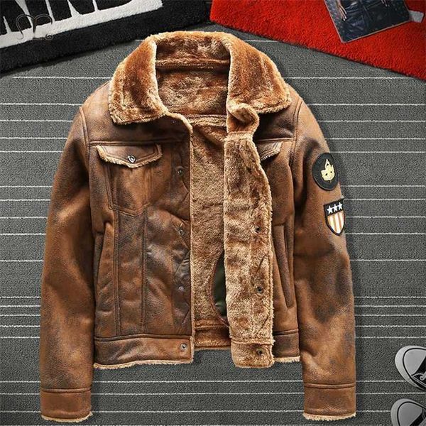 

air force pilot leather jacket men plus velvet thickened pu leather jacket male fur coat outwear autumn winter brand clothing 211119, Black