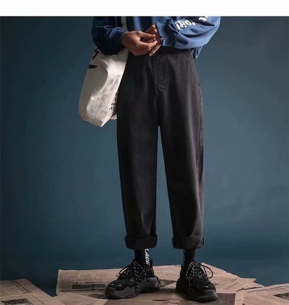 

fashion elastic cool loose joggers ny jeans broek belt men streetwear, Blue