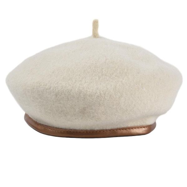 

berets autumn winter pu leather edging wool brim lady beret hat for women men leisure painter pumpkin peaky blinders boinas, Blue;gray