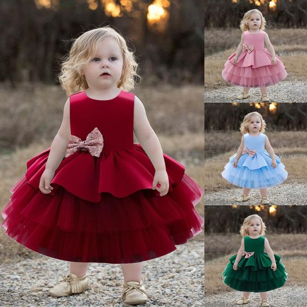 

kids summer dress fashion ruffled bowknot princess bridesmaid pageant gown birthday party wedding dress beach sundress d21#, Red;yellow