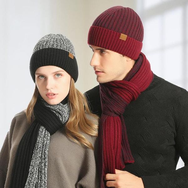 

hats, scarves & gloves sets 1 set beanie hat wear resistant skin-friendly acrylic fiber fadeless knitted cap scarf neck, Blue;gray