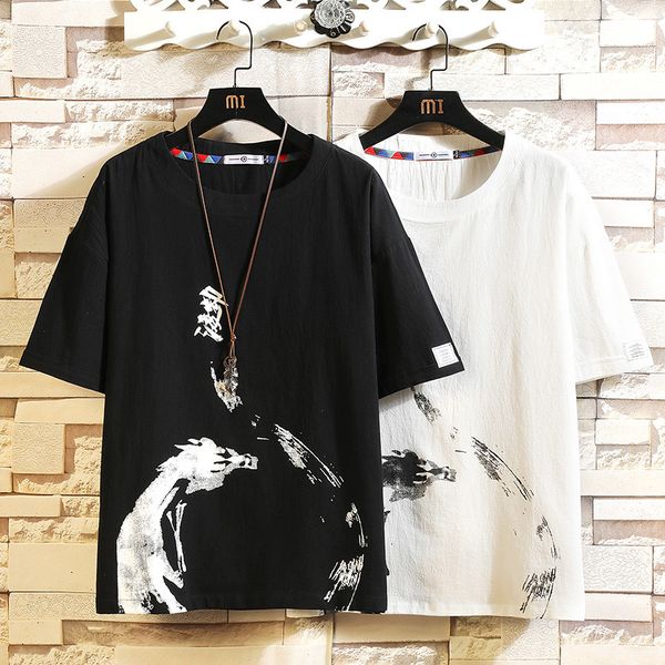 

2021 new summer short sleeves harajuku chinese fashion white t-shirt streetwear one piece hip hop punk men tees tshirt clothes sqnw, White;black