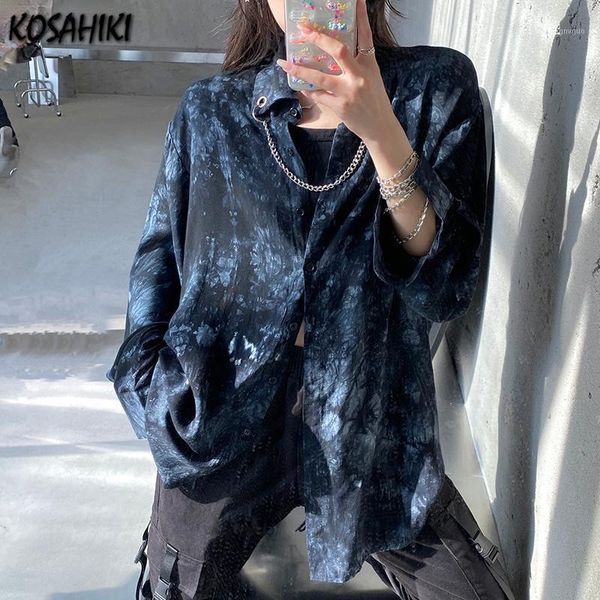 

women's blouses & shirts kosahiki harajuku tie dye blouse women streetwear 2021 spring summer long sleeve shirt ladies blusas mujer de, White