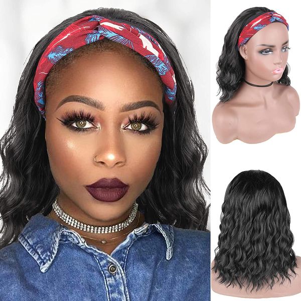 

short wavy bob wig headband wigs for black women synthetic curly bob black wig with headband 10 12 14 inch none lace frontal wigfactory dire