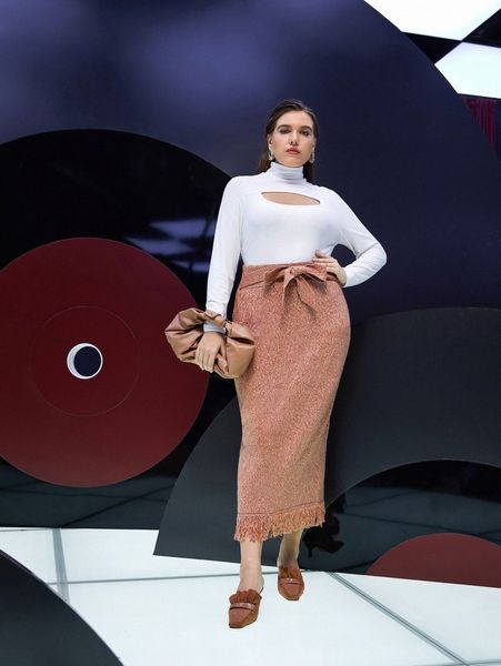 

plus self belted fringe hem knit skirt t1nu#, Black