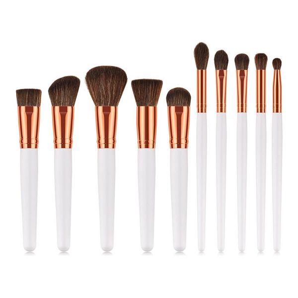

makeup brushes 10pcs set white gold wood handle for powder contour blusher liquid cream eyeshadow cosmetics brush tools