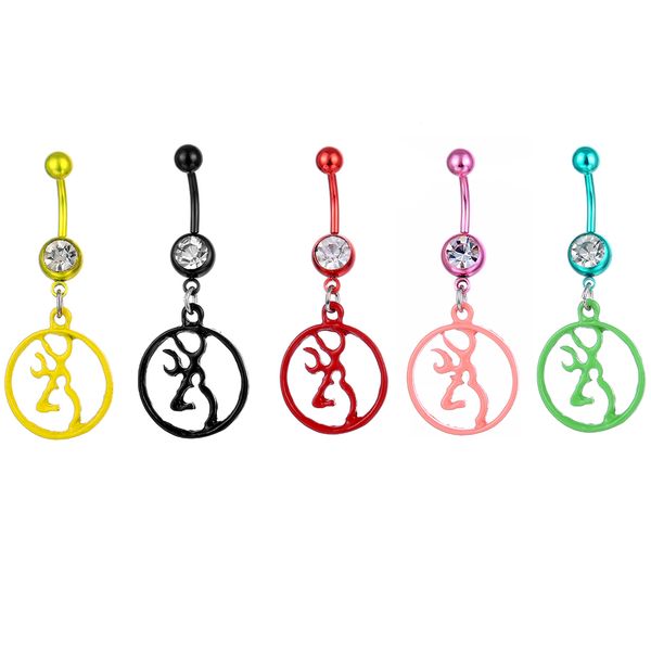 

d0069 browning deer belly navel button ring mix colors, Silver