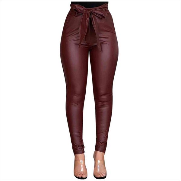 

wine belt high waist womens capri pencil faux leather pu sashes long trousers casual exclusive design fashion pants l3, Black;white