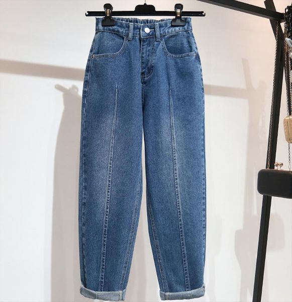 

boyfriend high waist loose womens jeans plus size streetwear denim harem pants 5xl, Blue